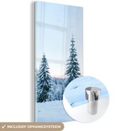 MuchoWow® Glasschilderij 40x80 cm - Schilderij acrylglas - Winter - Sneeuw - Bomen - Foto op glas - Schilderijen