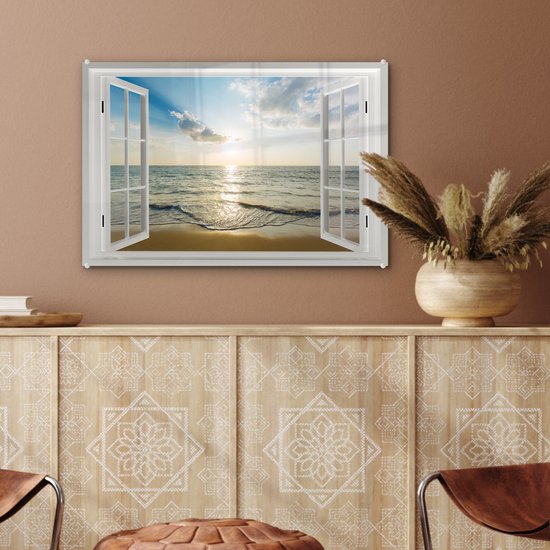 Peinture sur verre - Voir à travers - Soleil - Mer - 60x40 cm - Peintures Plexiglas