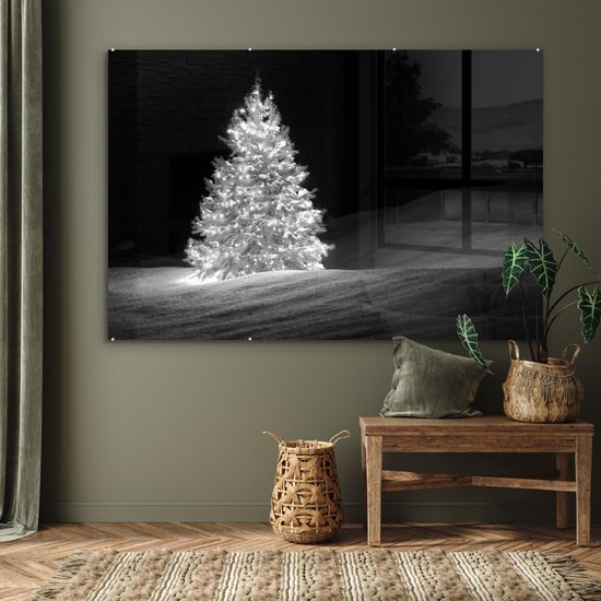 Peinture sur verre - Un sapin de Noël illuminé la nuit - noir et blanc - 180x120 cm - Peintures sur Verre Peintures - Photo sur Glas