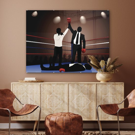 MuchoWow® Peinture sur verre 120x90 cm - Peinture sur verre acrylique - Une illustration de deux hommes d'affaires boxant - Photo sur verre - Peintures
