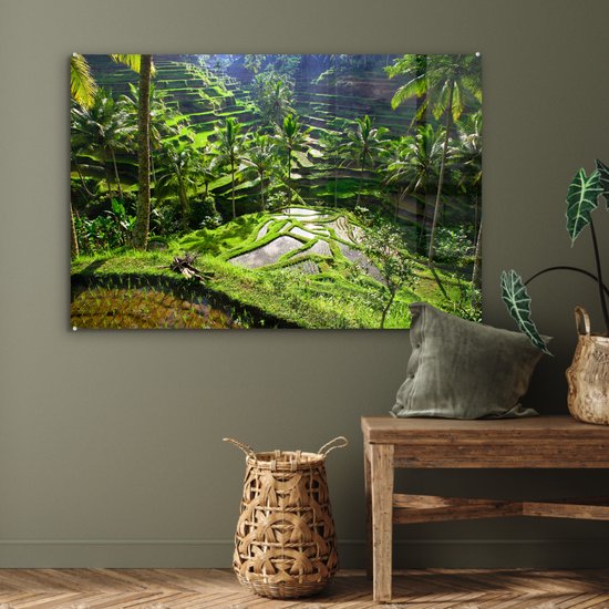MuchoWow® Glasschilderij 90x60 cm - Schilderij acrylglas - Spectaculaire rijstvelden ten noorden van Ubud - Foto op glas - Schilderijen - MuchoWow