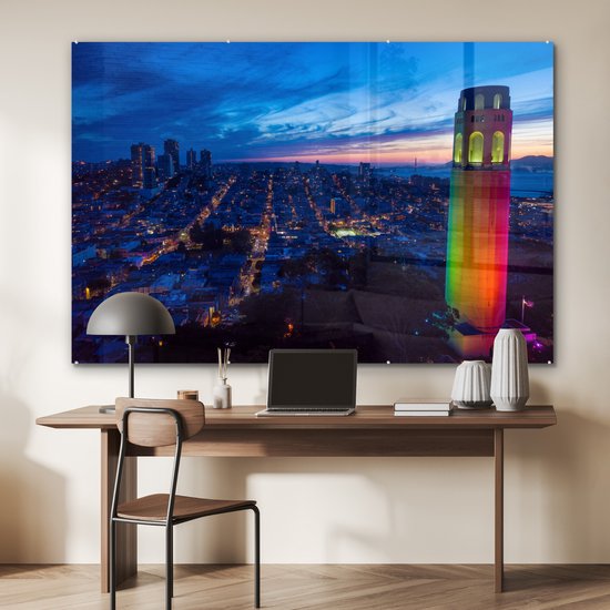 MuchoWow® Peinture sur verre 150x100 cm - Peinture sur verre acrylique - Tour aux couleurs de l'arc-en-ciel - Photo sur verre - Peintures
