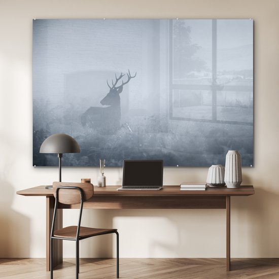 MuchoWow® Peinture sur verre - Cerf - Brouillard - Forêt - 150x100 cm - Peintures sur verre acrylique - Photo sur Glas