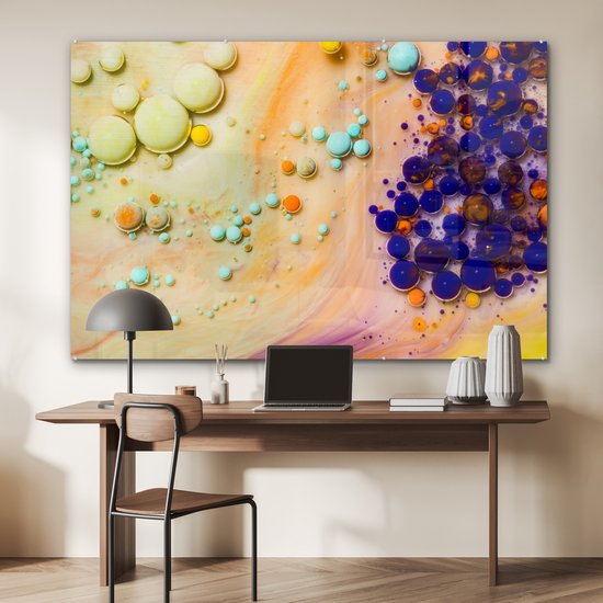® Glasschilderij 180x120 cm - Schilderij acrylglas - Melk - Inkt - Psychedelisch - Foto op glas - Muurdecoratie woonkamer - Wanddecoratie slaapkamer - Schilderijen