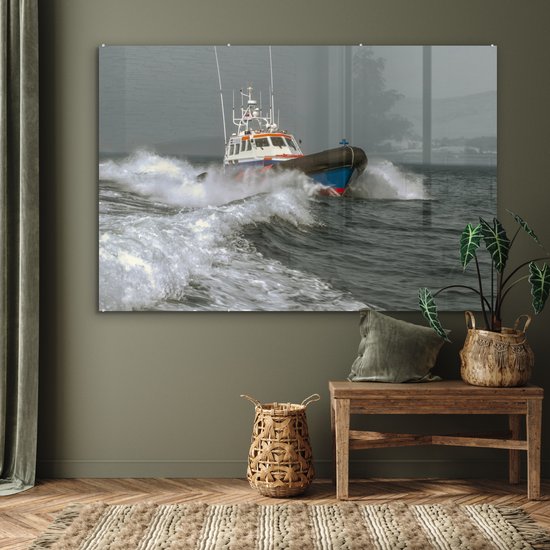 MuchoWow® Peinture sur verre - Un canot de sauvetage en mer - 150x100 cm - Peintures sur verre acrylique - Photo sur Glas