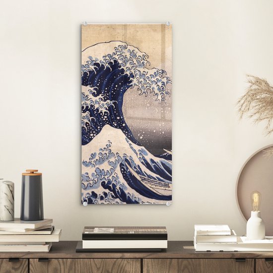 Peinture sur Verre - La Grande Vague au large de Kanagawa - peinture de Katsushika Hokusai - 20x40 cm - Peintures sur Verre Peintures - Photo sur Glas