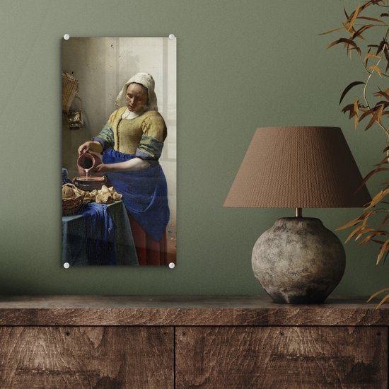 MuchoWow® Peinture sur Verre - La Laitière - Johannes Vermeer - 20x40 cm - Peintures sur Verre Acrylique - Photo sur Glas