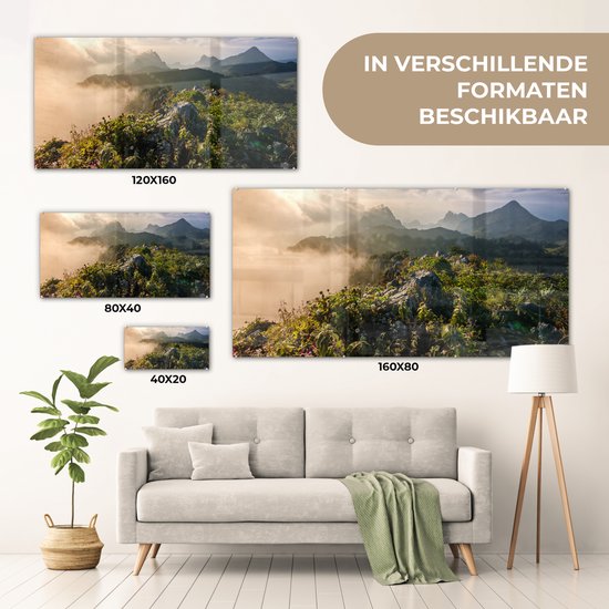 MuchoWow® Peinture sur verre - Berg dans la brume - 80x40 cm - Peintures sur verre acrylique - Photo sur Glas