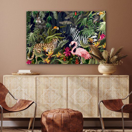 MuchoWow® Peinture sur Verre - Animaux de la Jungle - Nature - Garçons - Filles - Flamingo - Zebra - 120x80 cm - Peintures sur Verre Acrylique - Photo sur Glas