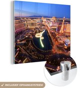 MuchoWow® Glasschilderij 90x90 cm - Schilderij acrylglas - Stadsgezicht Las Vegas in de avonduren - Foto op glas - Schilderijen