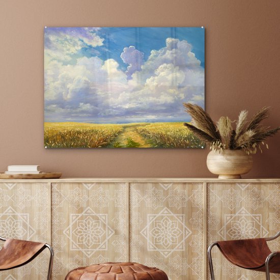 MuchoWow® Peinture sur verre 80x60 cm - Peinture sur verre acrylique - Été - Grain - Aquarelle - Photo sur verre - Peintures