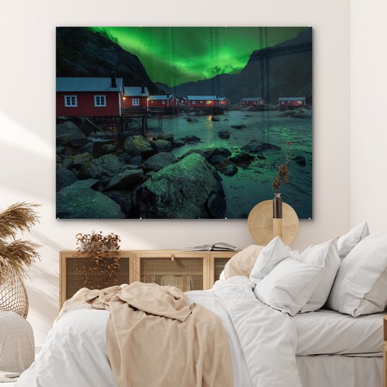 MuchoWow® Peinture sur Verre - Aurores Boréales - Norvège - Nuit - 160x120 cm - Peintures sur Verre Acrylique - Photo sur Glas