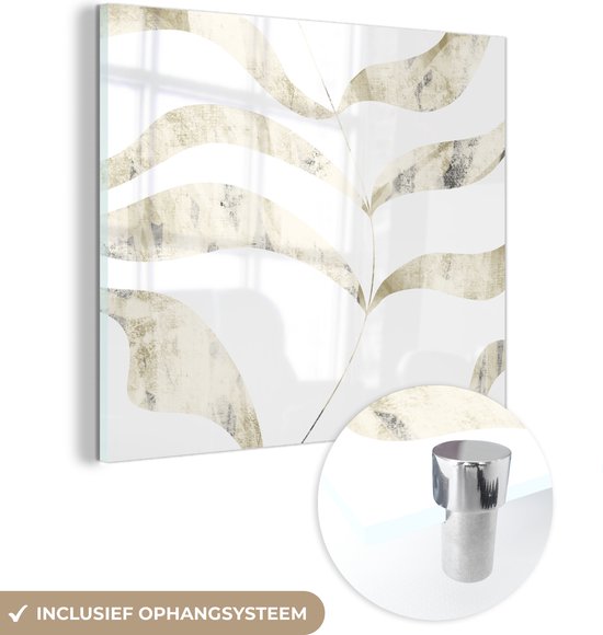 MuchoWow® Glasschilderij 50x50 cm - Schilderij acrylglas - Bladeren - Pastel - Design - Foto op glas - Schilderijen