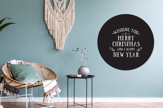 Citation de Noël Je vous souhaite un joyeux Noël sur fond noir Sticker papier peint cercle mural - 100x100 cm - peinture ronde - cercle papier peint - cercle mural - cercle vivant - autocollant & découpe ronde