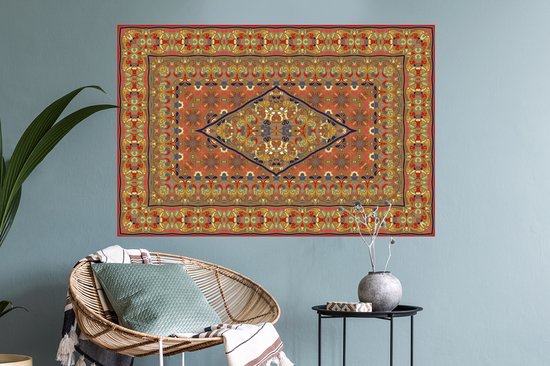 Stickers muraux - Tapis Persan - Tapis - Jaune - Rouge - 90x60 cm - Film Adhésif