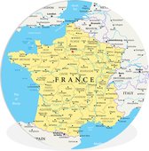 WallCircle - Wandcirkel ⌀ 90 - Kaart van Frankrijk - Ronde schilderijen woonkamer - Wandbord rond - Muurdecoratie cirkel - Kamer decoratie binnen - Wanddecoratie muurcirkel - Woonaccessoires