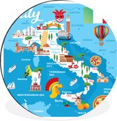 WallCircle - Wandcirkel - Muurcirkel - Landkaart - Italië - Illustratie - Aluminium - Dibond - ⌀ 30 cm - Binnen en Buiten
