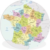 WallCircle - Wandcirkel ⌀ 30 - Kleurrijke kaart van Frankrijk - Ronde schilderijen woonkamer - Wandbord rond - Muurdecoratie cirkel - Kamer decoratie binnen - Wanddecoratie muurcirkel - Woonaccessoires