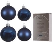 Compleet glazen kerstballen pakket donkerblauw glans/mat 38x stuks - 18x 4 cm en 20x 6 cm - Inclusief 50x haakjes