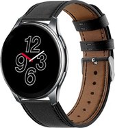 Leer Smartwatch bandje - Geschikt voor  OnePlus Watch leren bandje - strak-zwart - Strap-it Horlogeband / Polsband / Armband