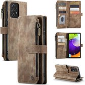 CaseMe - Telefoonhoesje geschikt voor Samsung Galaxy A52 5G / A52s 5G - Wallet Book Case met ritssluiting - Magneetsluiting - Bruin