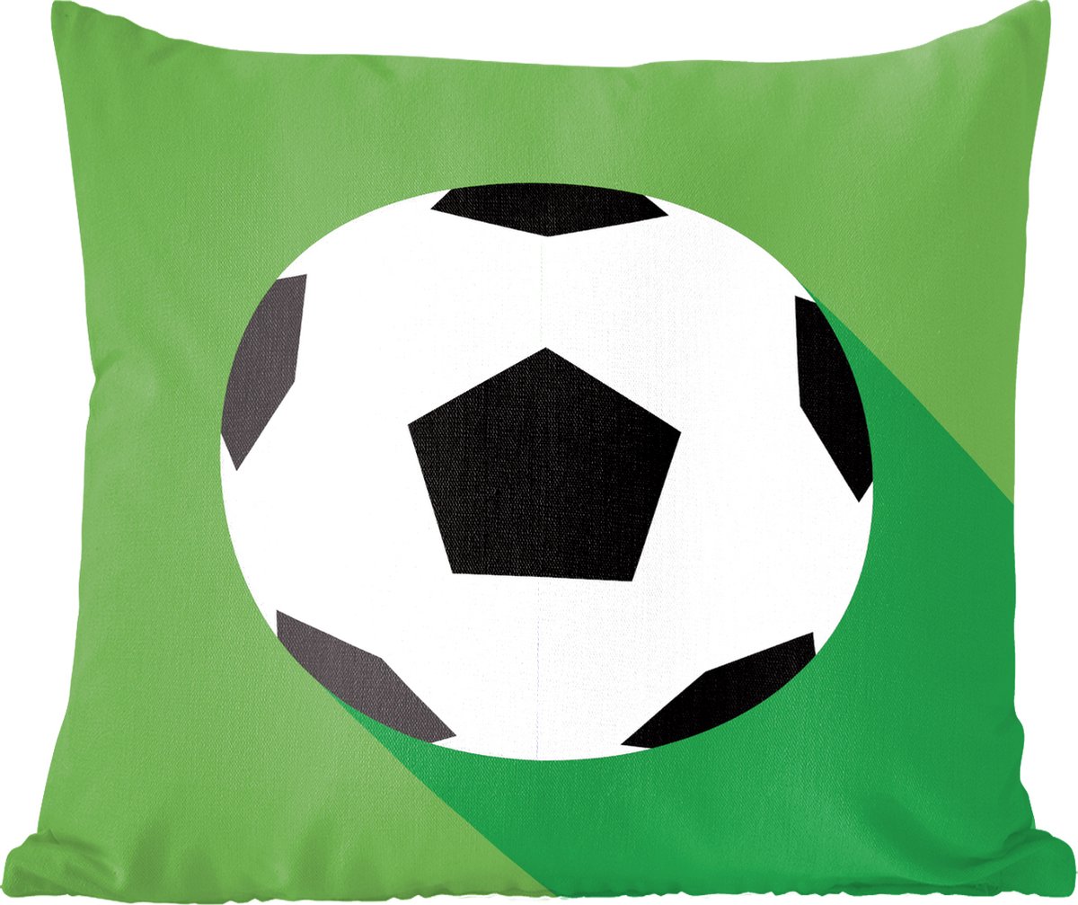 Sierkussens - Kussen - Een illustratie van een voetbal op een groene achtergrond - 45x45 cm - Kussen van katoen