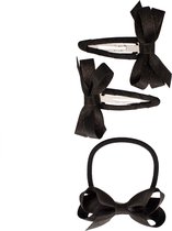 Haarspeldjes en elastiekje met twist en linten strik - black sparkle | Zwart | Meisje
