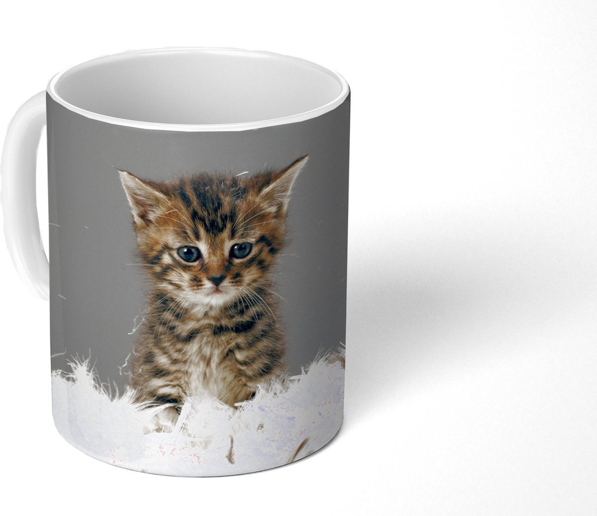 Mok - Koffiemok - Kitten - Veren - Grijs - Mokken - 350 ML - Beker - Koffiemokken - Theemok