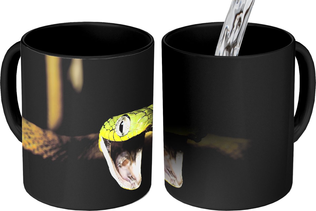 Magische Mok - Foto op Warmte Mokken - Koffiemok - Slang - Dier - Zwart - Magic Mok - Beker - 350 ML - Theemok