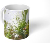 Mok - Vrouw die bloemen draagt in de tuin - 350 ML - Beker