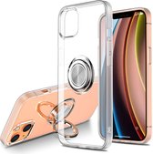 Mobiq Clear TPU Ring Case iPhone 13 Pro Clear iPhone Case Clear Back et TPU | Apple iPhone 13 Pro 6,1 pouces | Coque Arrière avec Ring - Zwart | Transparent