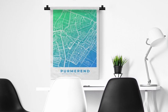 Tapisserie - Tissu mural - Plan de la ville - Purmerend - Nederland - Blauw - 60x90 cm - Tapisserie - Carte