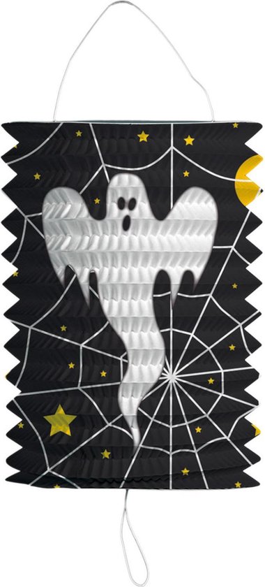 4x stuks ronde lampion 16 cm spook - Halloween trick or treat lampionnen versiering - treklampion - Merkloos