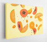 Onlinecanvas - Schilderij - Flying Fruits Gezonde Voeding Zomer Kleur Achtergrond. Moderne Horizontaal Horizontal - Multicolor - 80 X 60 Cm