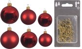 Groot pakket glazen kerstballen kerstrood glans/mat 50x stuks - 4-6-8 cm incl haakjes