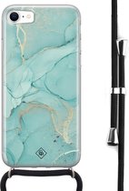 iPhone 8/7 hoesje met koord - Marmer mint groen | Apple iPhone 8 crossbody case | Zwart, Transparant | Marmer