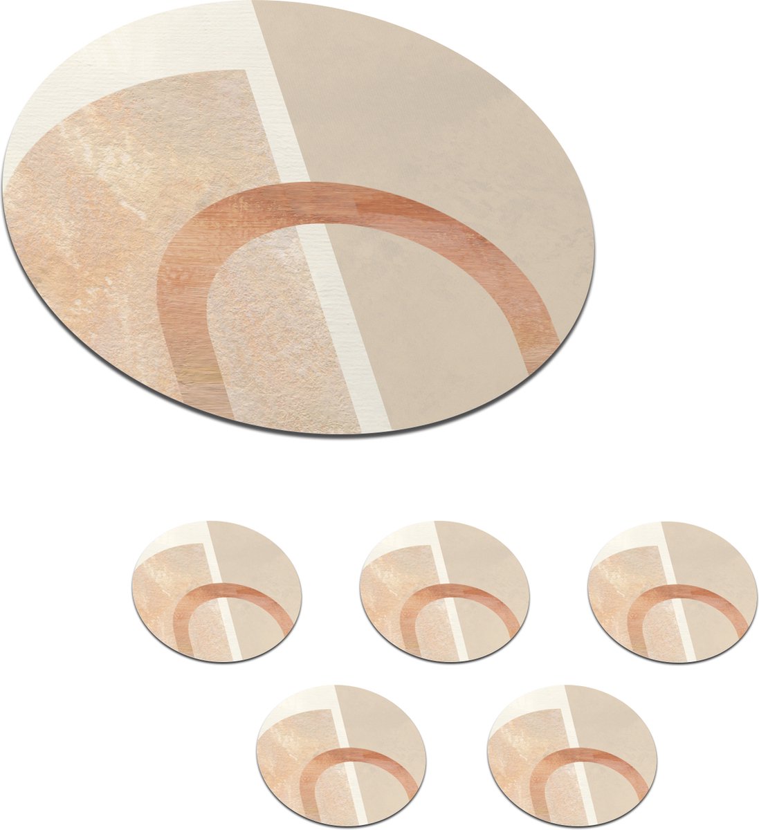 Onderzetters voor glazen - Rond - Roze - Beige - Abstract - 10x10 cm - Glasonderzetters - 6 stuks