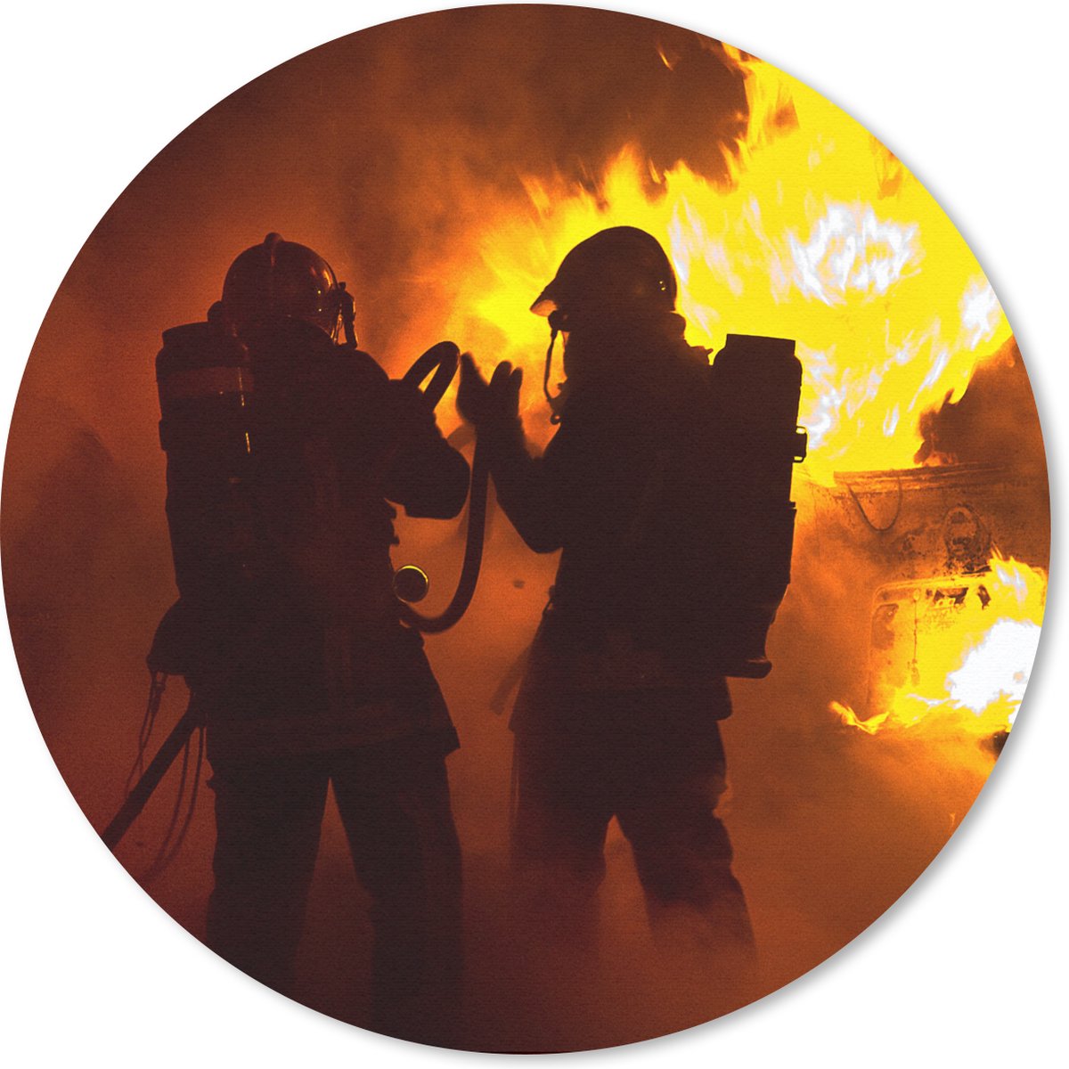 Muismat rond 40x40 cm - Mousepad Silhouetten van brandweermannen - Ronde muismatten
