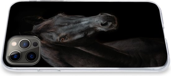Coque iPhone 12 Pro - Cheval - Animal de la ferme - Zwart - Coque de téléphone en Siliconen