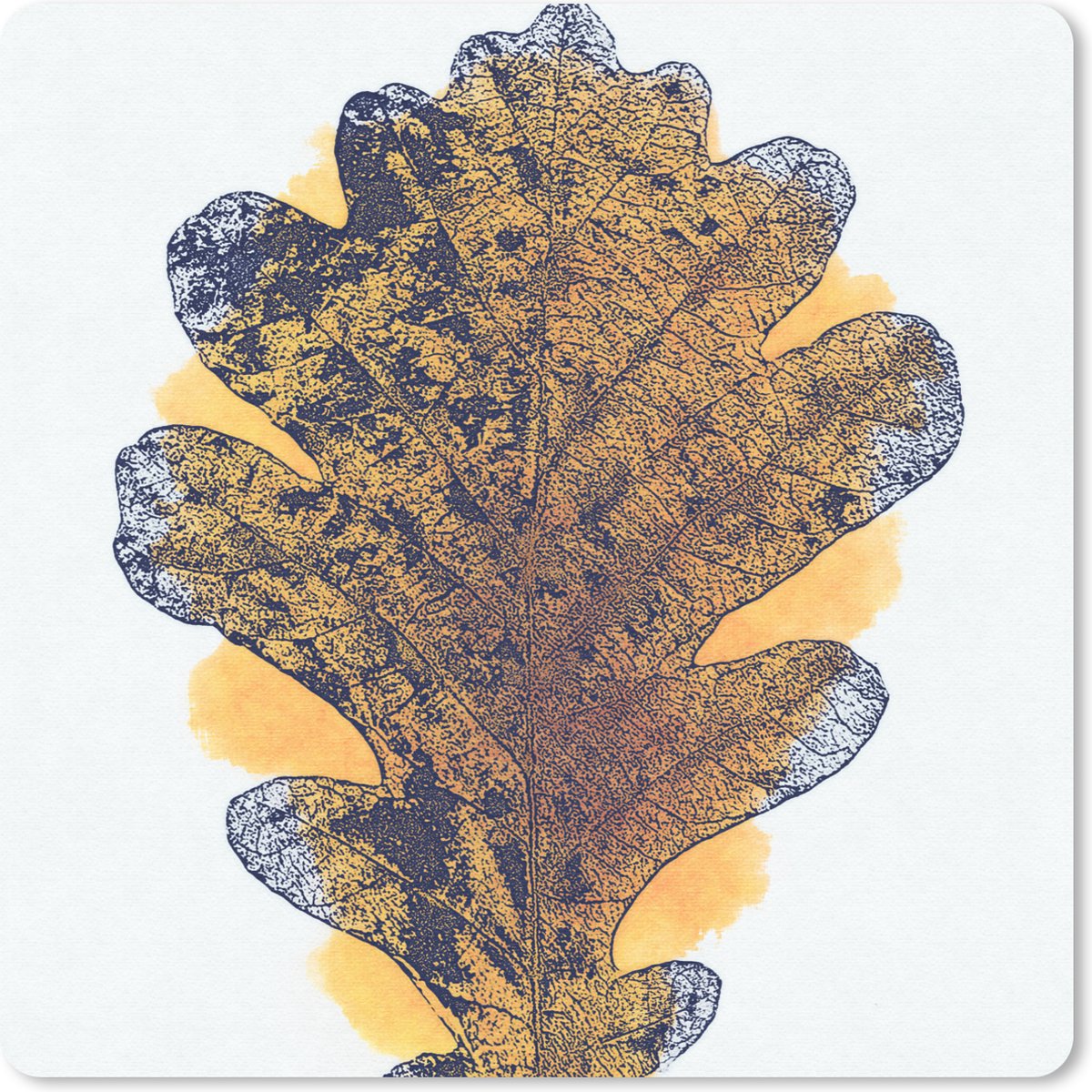 Muismat 30x30 cm - Mousepad Waterverf - Oranje - Eikenblad - Muismatten