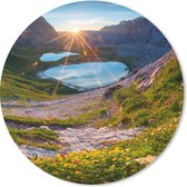 Muismat - Mousepad - Rond - Alpen - Meer - Zon - 50x50 cm - Ronde muismat