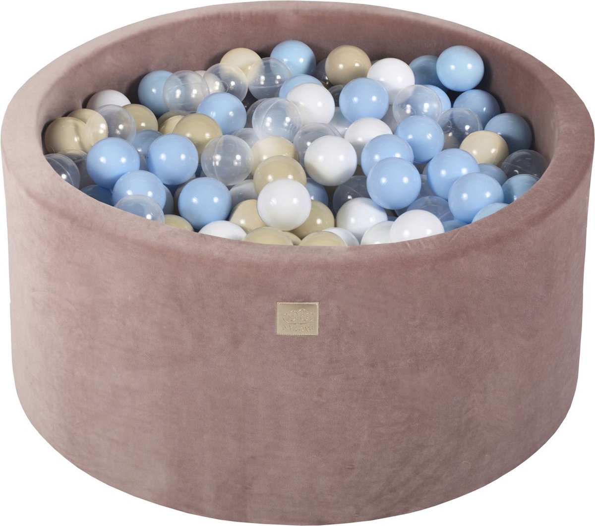 Ballenbak VELVET Beige - 90x40 incl. 300 ballen - Baby Blauw, Beige, Wit, Transparant