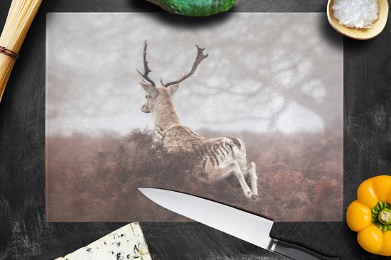 Planche à découper en Verres - 39x28 - Cerf - Nature - Brouillard - Planches à découper en Glas