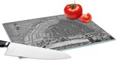 Planche à découper en Verres - 28x20 - Une carte historique de la ville d' Amsterdam - noir et blanc - Planches à découper en Glas