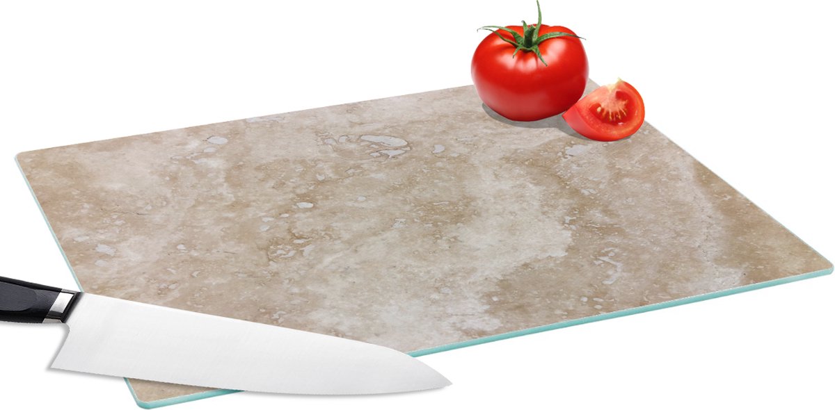 Glazen Snijplank - 39x28 - Marmer met beige en wit - Snijplanken Glas