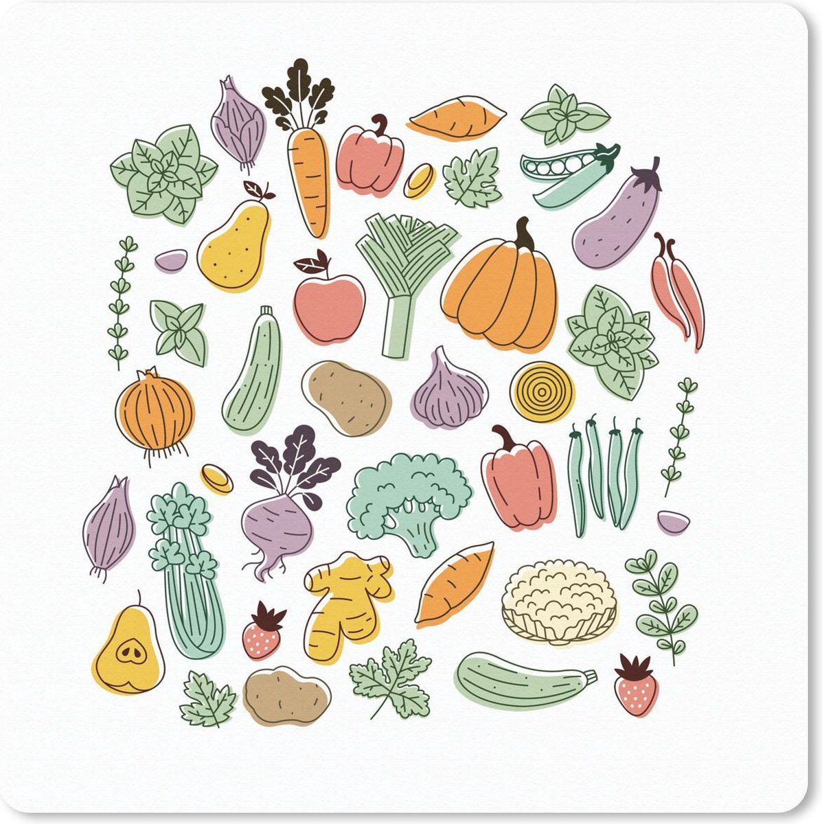 Muismat 20x20 cm - Mousepad Groente - Fruit - Minimalisme - Muismatten