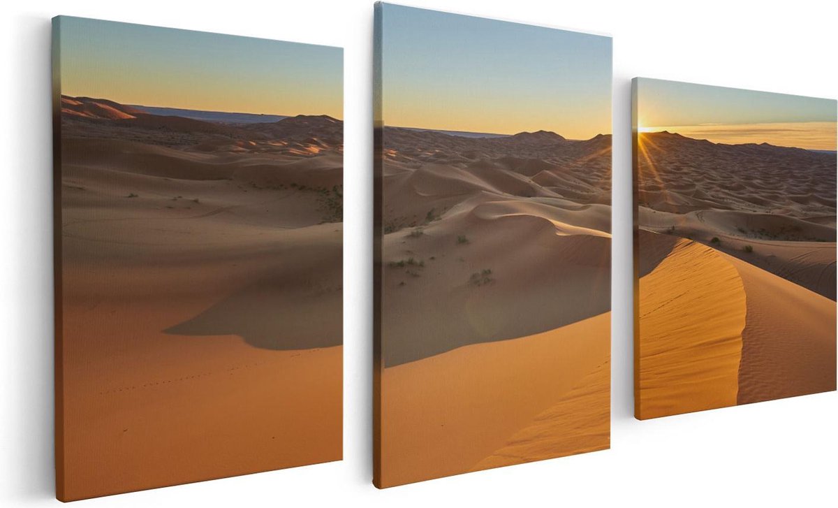 Artaza Canvas Schilderij Drieluik Woestijn in de Sahara met een Opkomende Zon - 120x60 - F