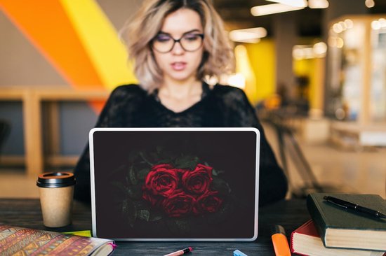 Sticker ordinateur portable - 14 pouces - Roses - Rouge - Zwart