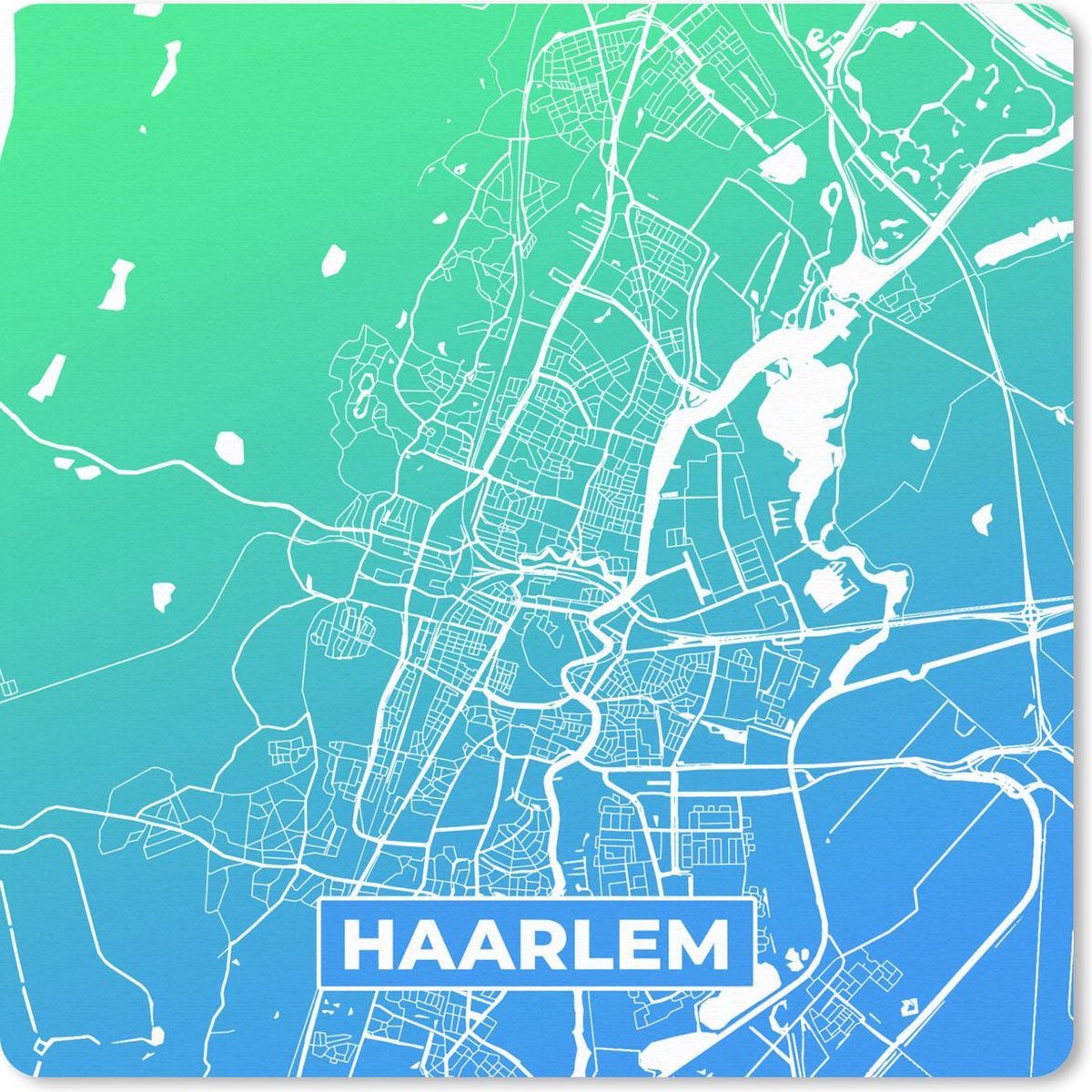 Muismat 20x20 cm - Mousepad Stadskaart - Haarlem - Blauw - Groen - Muismatten