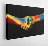 Canvas schilderij - Hand Shaking Gesture Diversity Concept of Oil Painted Hands  -     598222133 - 50*40 Horizontal